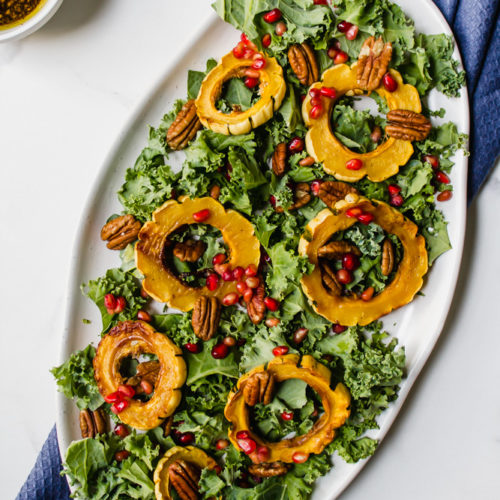 Roasted Delicata Squash, Pomegranate and Kale Salad