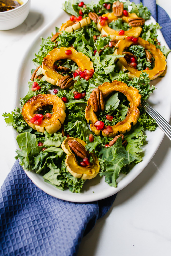 Roasted Delicata Squash, Pomegranate and Kale Salad