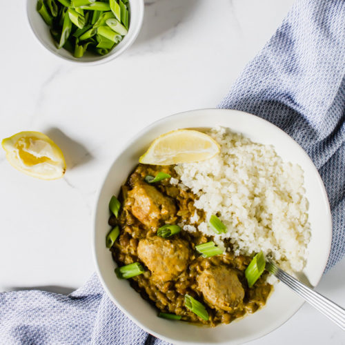 Lentils with Turkey Meatballs Tikka Masala