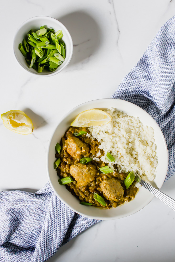 Tikka Masala Lentils with Turkey Meatballs