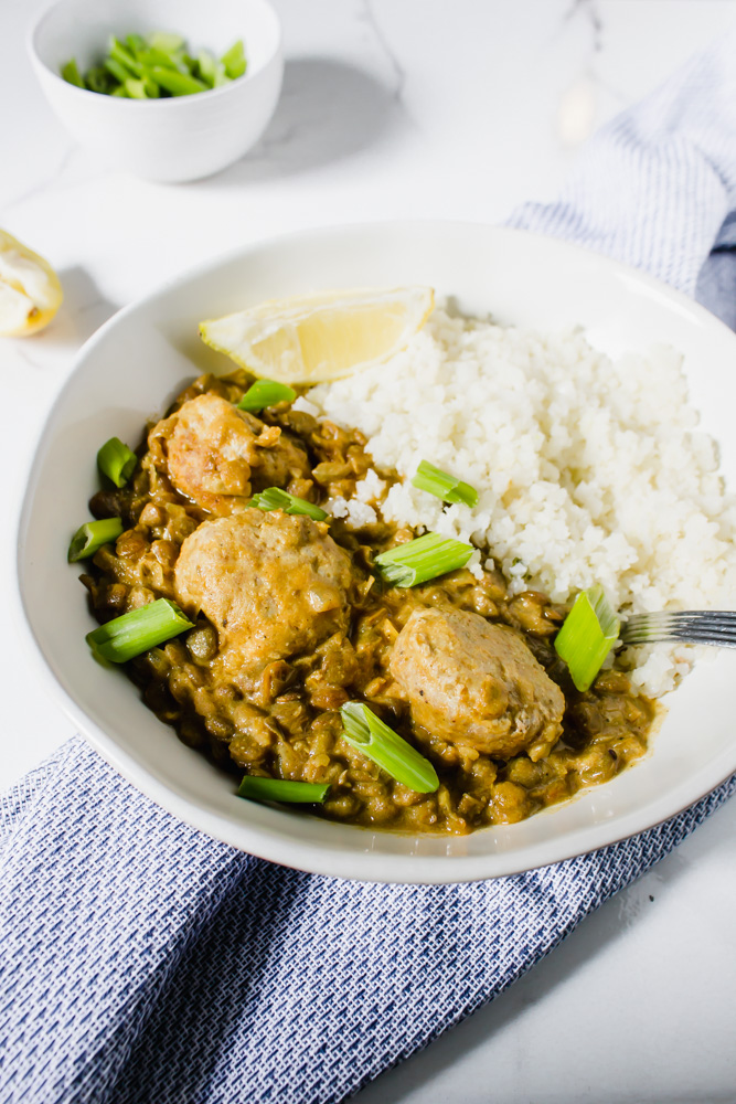 Tikka Masala Lentils with Turkey Meatballs